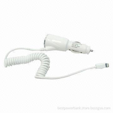 Car Charger with Spring Cable, 1,000mAh Output Current, 12-24V Input Range